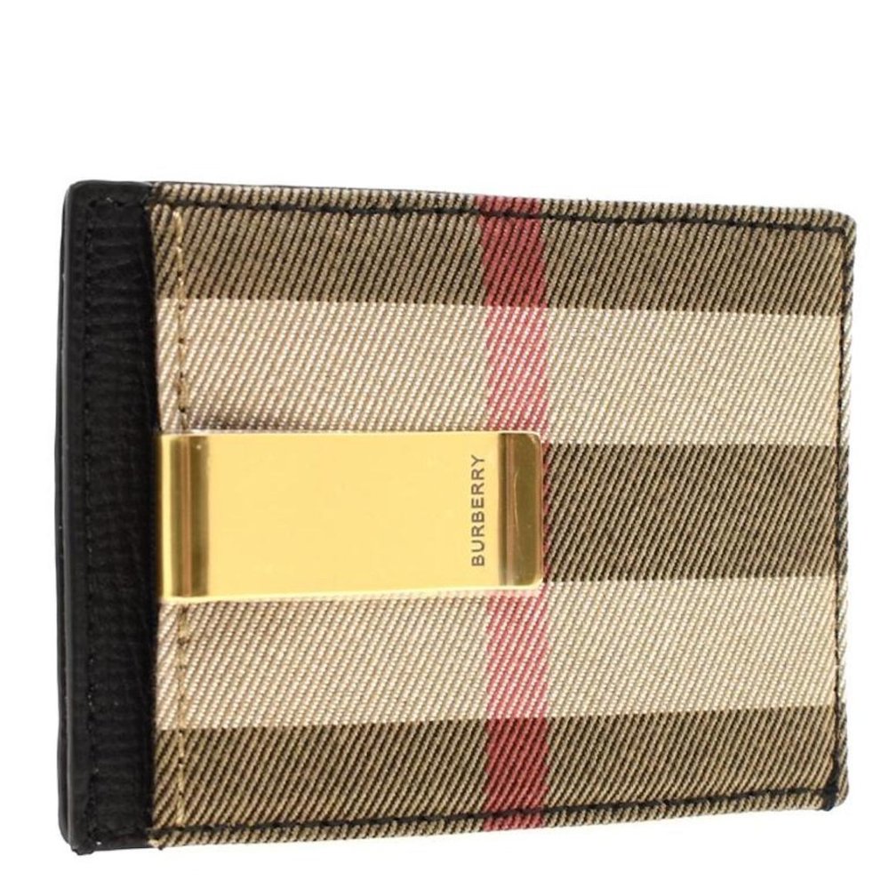NWT BURBERRY LEATHER AND VINTAGE CANVAS CHECK CARD CASE WALLET WITH MONE…